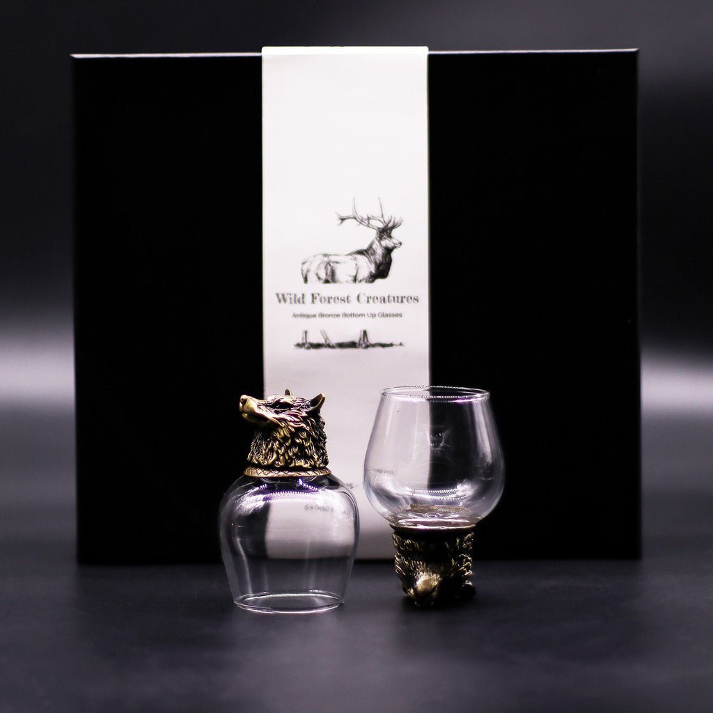 Gift Set of 6 Glasses (100ml) - Wild Forest Creatures - Antique Bronze