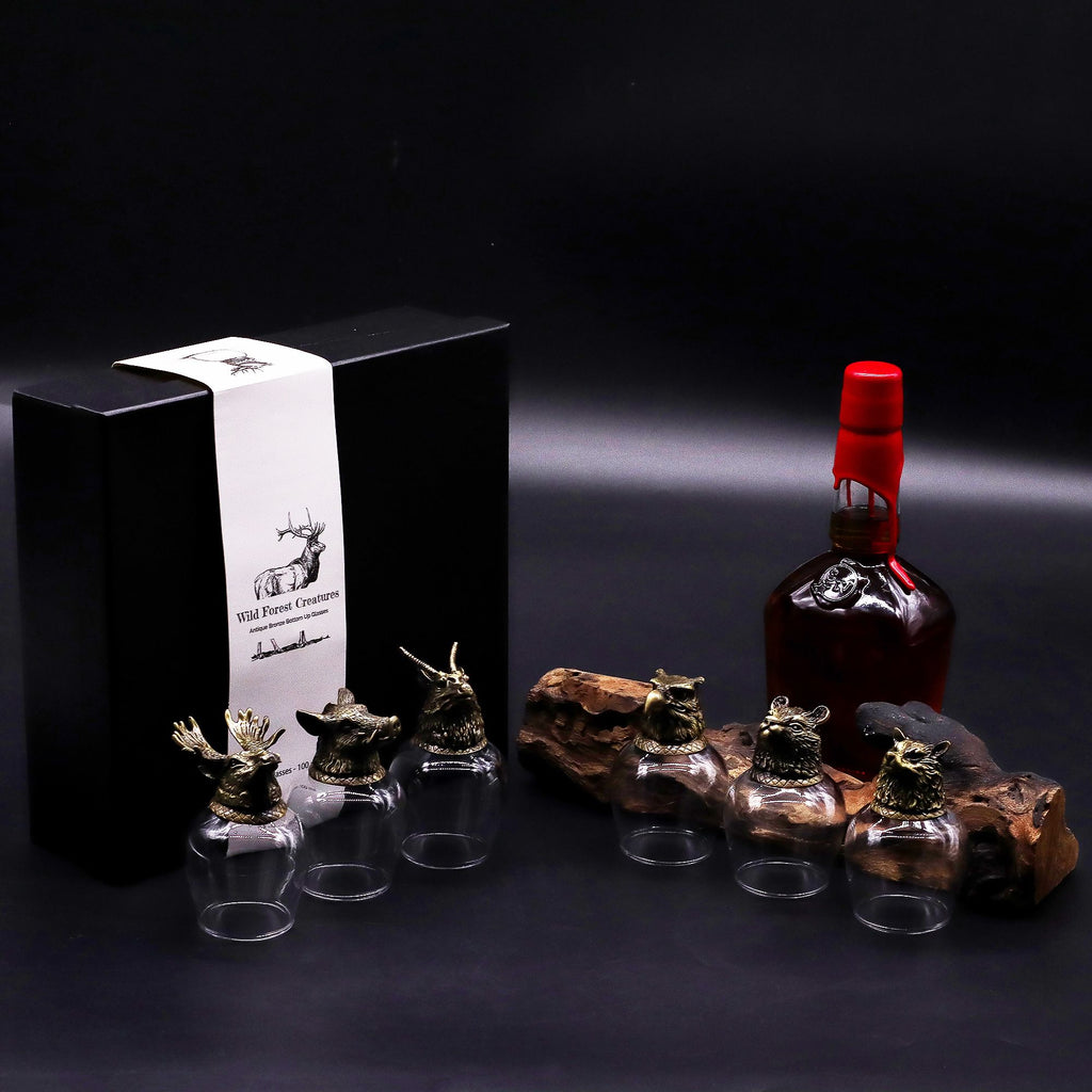 Gift Set of 6 Glasses (100ml) - Wild Forest Creatures - Antique Bronze