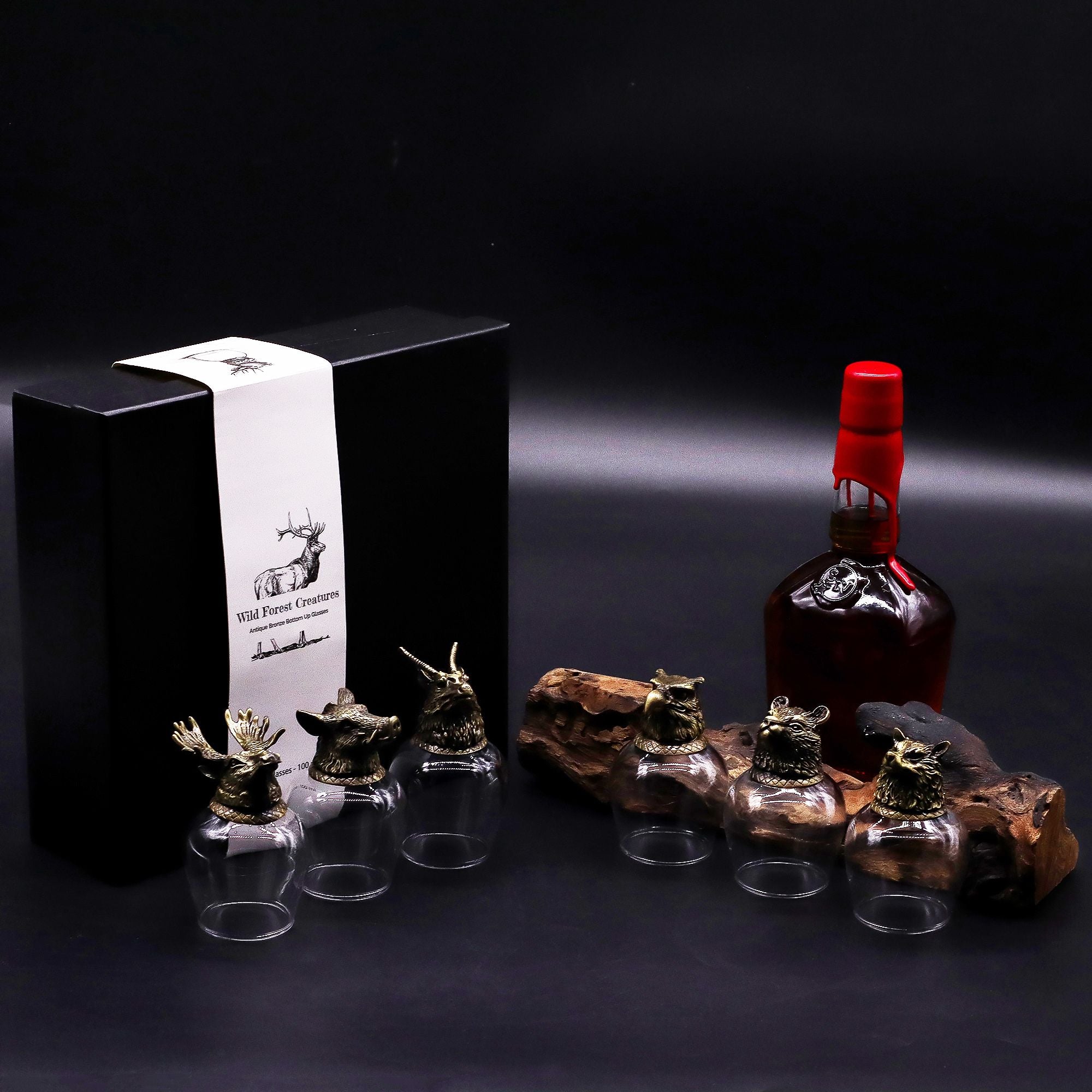 Gift Set of 6 Glasses (100ml) - Wild Forest Creatures - Antique Bronze