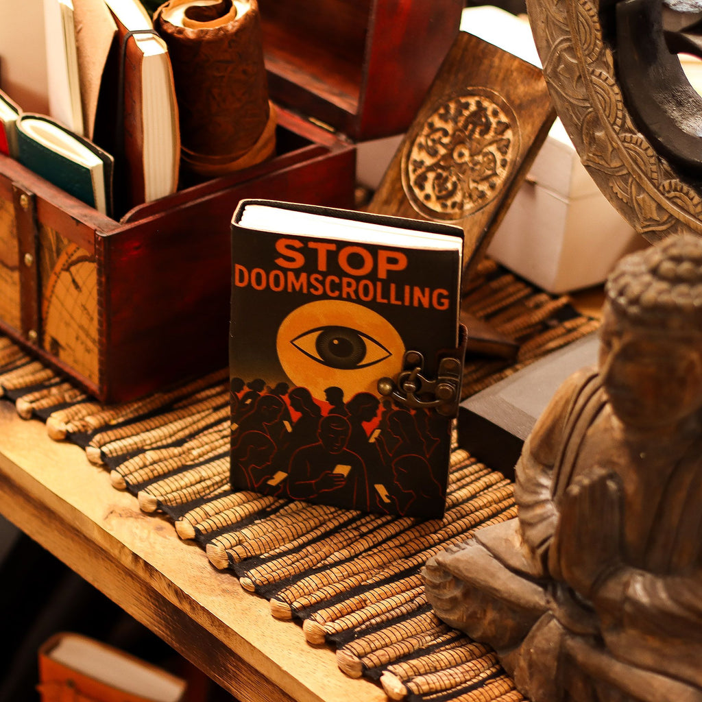 Leather Printed Notebook – Stop Doom Scrolling - 17.8x12.7 cm