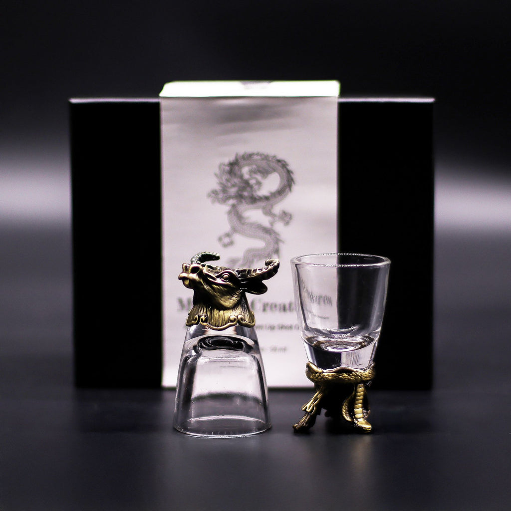 Gift Set of 6 Shot Glasses (50ml) - Mystical Creatures - Antique Bronze