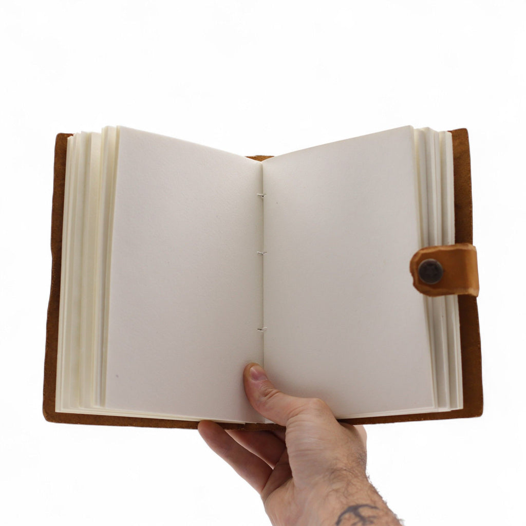 Leather Embossed Notebook – Tan Floral Pattern –  17.8×12.7 cm