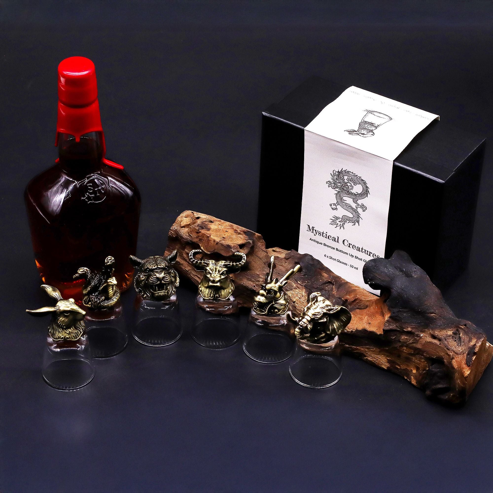 Gift Set of 6 Shot Glasses (50ml) - Mystical Creatures - Antique Bronze
