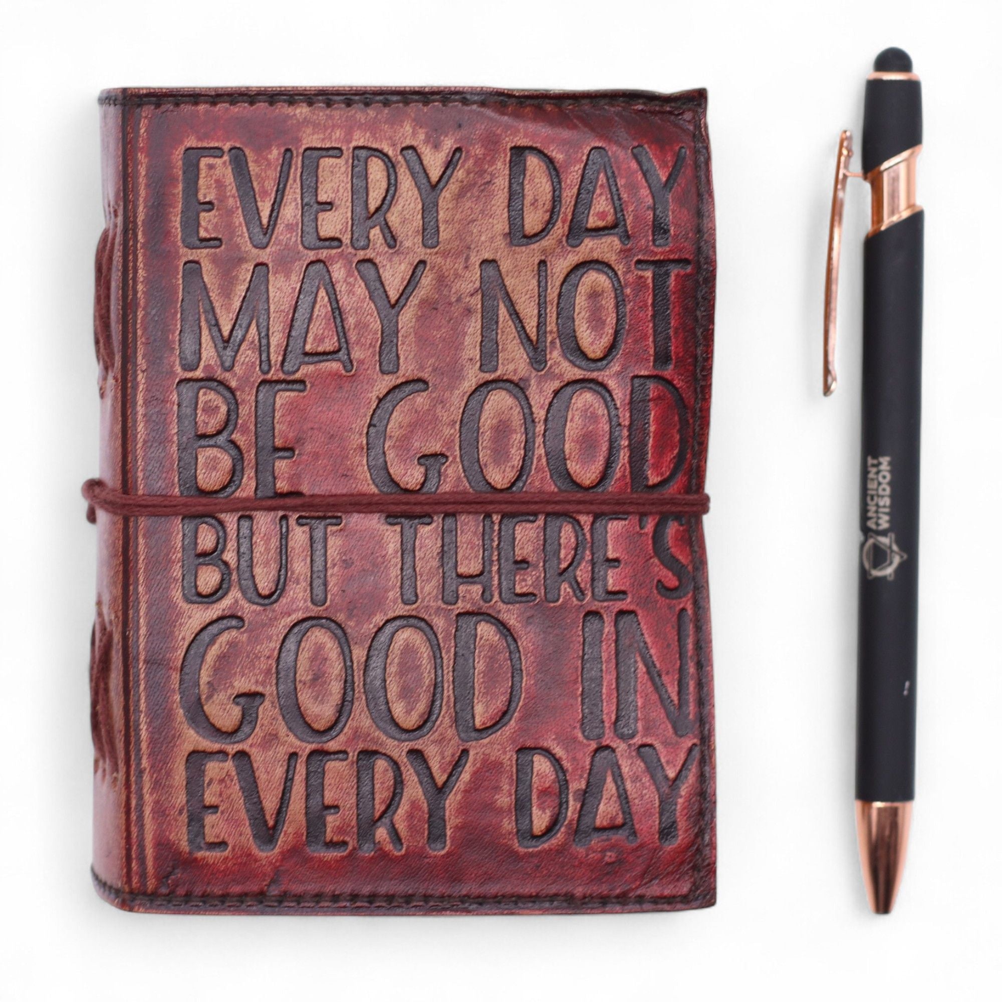 Fat Deckled Edge Leather Notebook – Every Day May Not Be Good (12.7 × 8.9 cm)